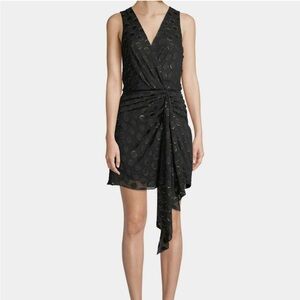 Ramy Brook Black and Gold Asymmetrical Wrap Dress